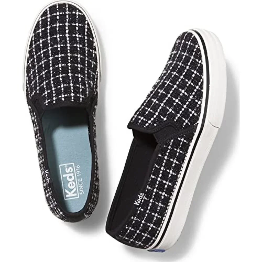 Keds Double Decker Tweed Slip-On Fashion Sneaker Metallic Black Women US8.5 - Picture 1 of 13